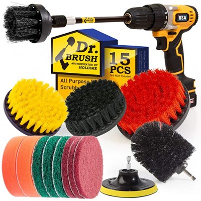 15Piece Drill Brush Attachments Set,Black Scrub Pads & Sponge, Power Scrubber Brush with Extend Long Attachment